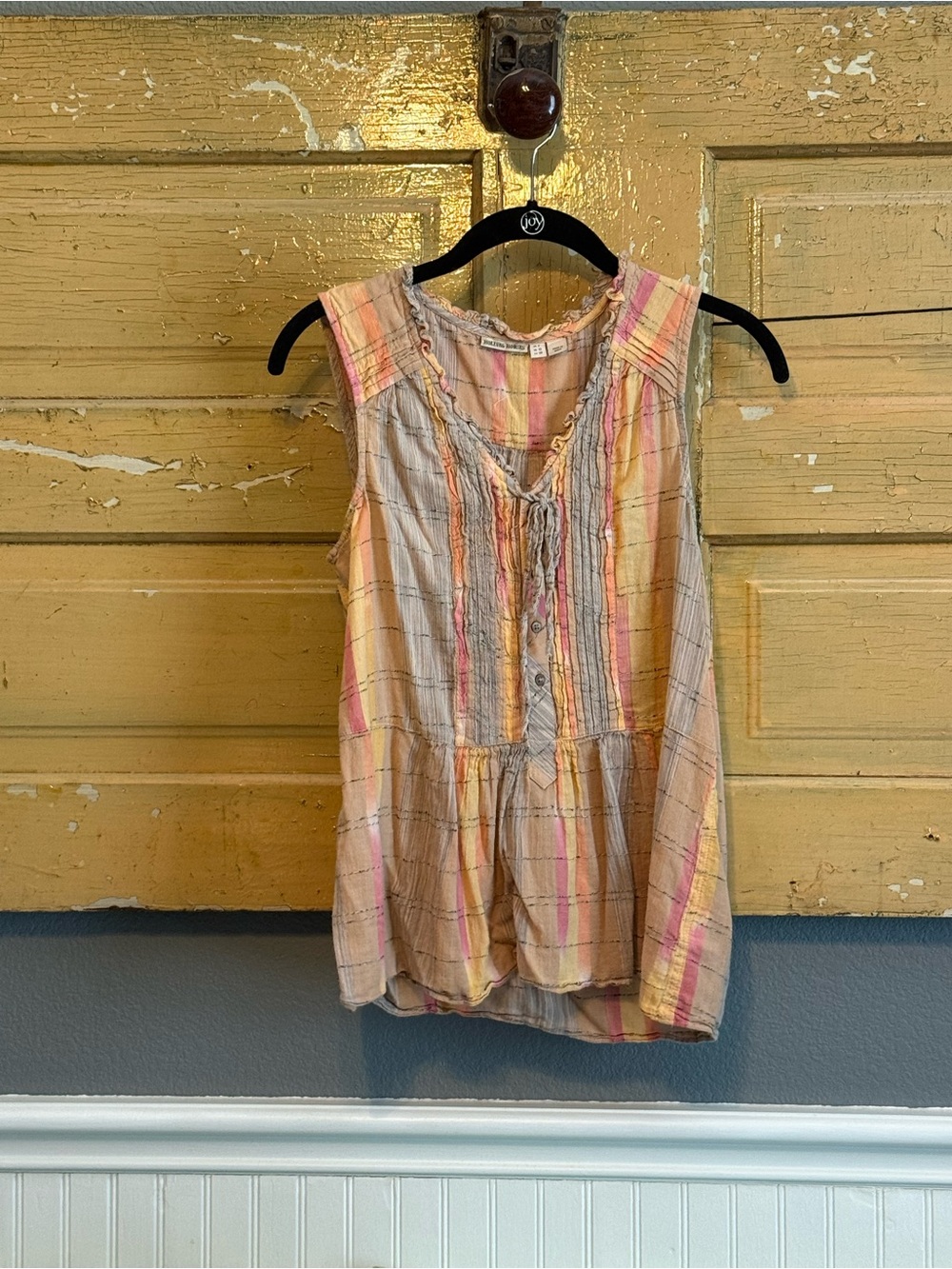 HOLDING HORSES Pink and Yellow Striped Sleeveless V-Neck Camisole